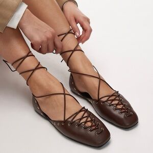 NWT Jeffrey Campbell retails $295. Size 9 Brown Lace-Up Ballet Flats